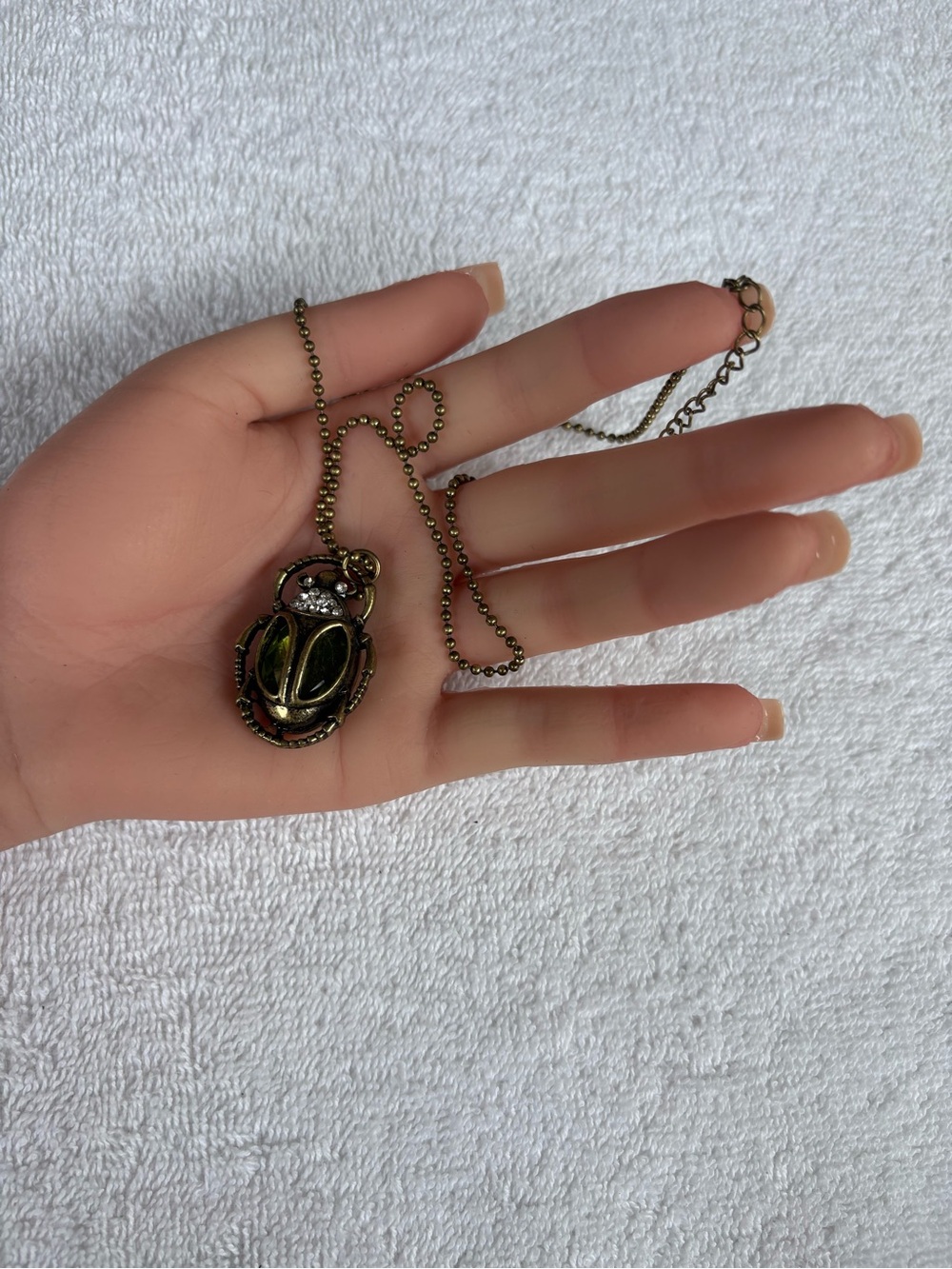 Vintage Egyptian Revival Scarab
Beetle Pendant Necklace - Antique Emerald Green - Picture 3 of 6